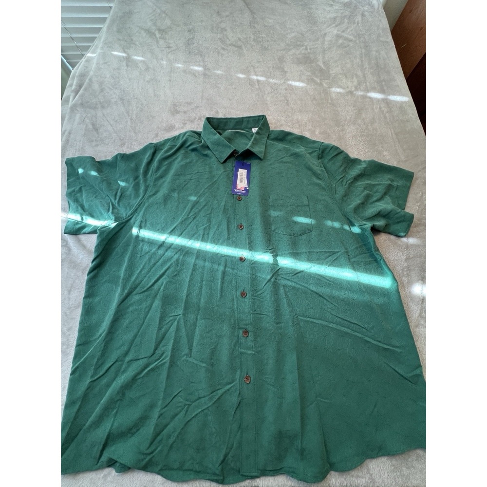Caribbean Mens Shirt 4XT Green Palm Print Jacquard Camp Shirt NWT